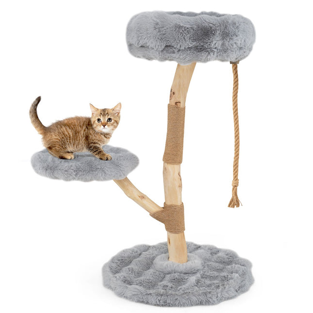 PAWROOM - Cat Tree with 3 Plush Platforms, Jute Posts, 90 cm, Grey