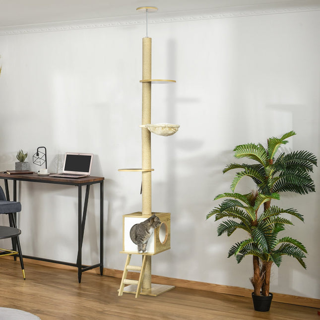 PAWROOM - Klösträd med jute och hängmatta, ljusbrun/beige, 240–260 cm