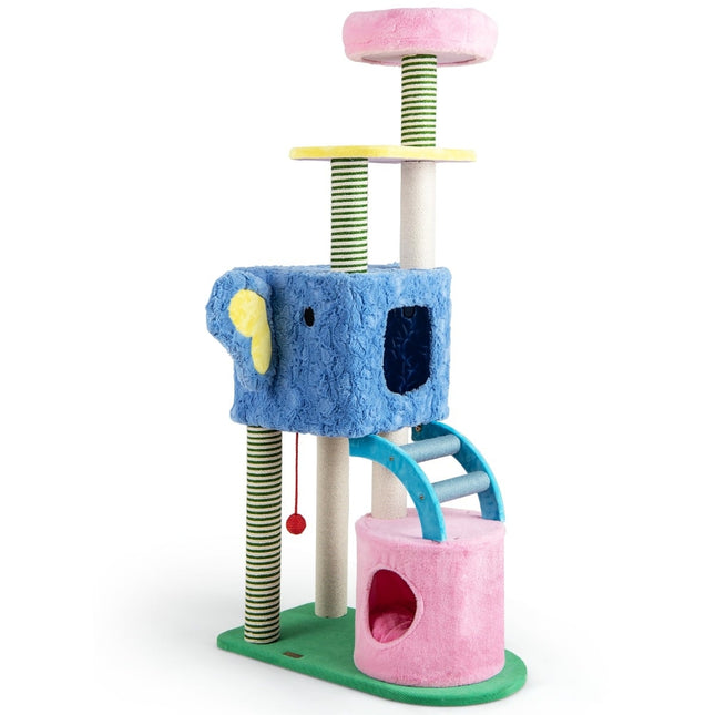 PAWROOM - Cat Tree with Elephant Theme, 2 Caves, Padded Perch, Scratching Posts