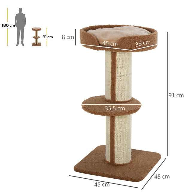 PAWROOM - Klösträd med liggplattform och avtagbar dyna, ljusbrun, 91 cm