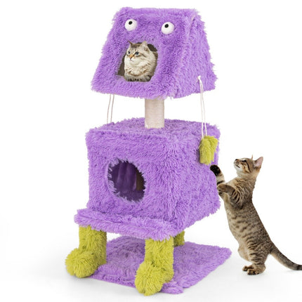 PAWROOM - Klösträd med monsterdesign och sisal, lila/grön, 111 cm