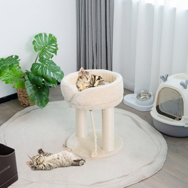 PAWROOM - Cat tree cat scratching post with soft seat sisal tower for cats beige