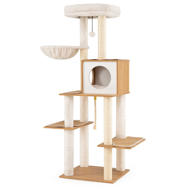 PAWROOM - Tall Cat Tree with Sisal Posts & Cozy Cave, 148 cm