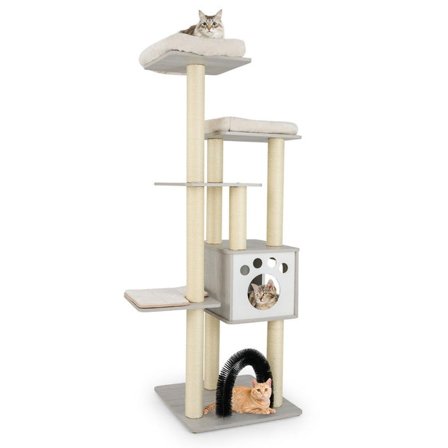 PAWROOM - 176 cm Cat Tree with Platforms, Cave & Scratching Posts