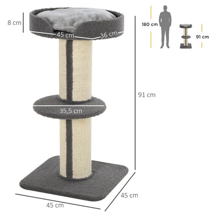 PAWROOM - Klösträd med sisal för klös och aktivitet i hemmet, grå, 91 cm