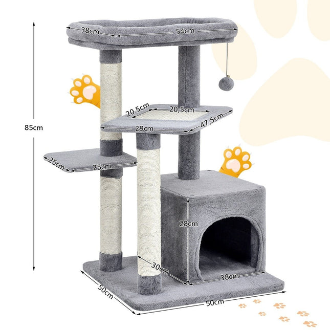 PAWROOM - Cat Tree with Sisal Posts, Plush Top Platform, Gray