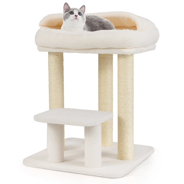PAWROOM - Cat Tree with Sisal Posts and Plush Top Perch, White