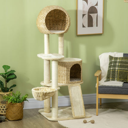 PAWROOM - Klösträd med sisal, hängmatta och liggplattform, beige, 150 cm