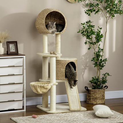 PAWROOM - Klösträd med sisal, hängmatta och liggplattform, beige, 150 cm