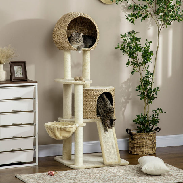 PAWROOM - Klösträd med sisal, hängmatta och liggplattform, beige, 150 cm