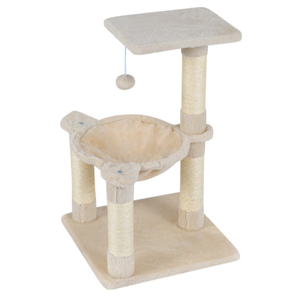 PAWROOM - Klösträd med sisal, hängmatta och liggplattform, beige, 64 cm