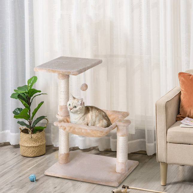 PAWROOM - Klösträd med sisal, hängmatta och liggplattform, beige, 70 cm