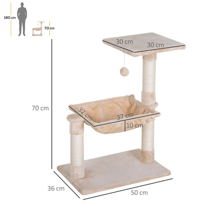 PAWROOM - Klösträd med sisal, hängmatta och liggplattform, beige, 70 cm