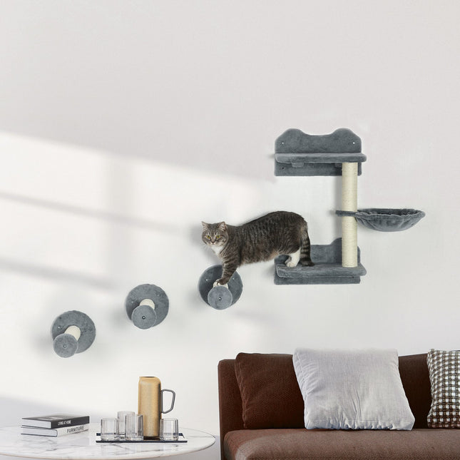 PAWROOM - Klösträd med sisal, hängmatta och liggplattform, beige/grå