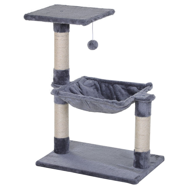 PAWROOM - Klösträd med sisal, hängmatta och liggplattform, grå, 70 cm
