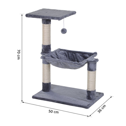 PAWROOM - Klösträd med sisal, hängmatta och liggplattform, grå, 70 cm