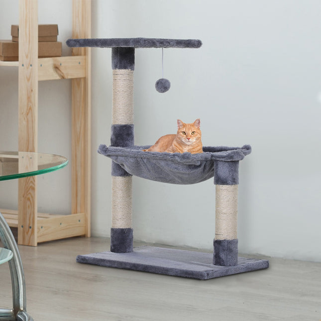PAWROOM - Klösträd med sisal, hängmatta och liggplattform, grå, 70 cm