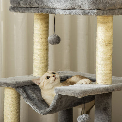 PAWROOM - Cat climbing tree with hammock, plush sisal, 90 cm, grey