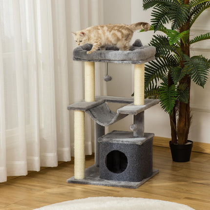 PAWROOM - Cat climbing tree with hammock, plush sisal, 90 cm, grey