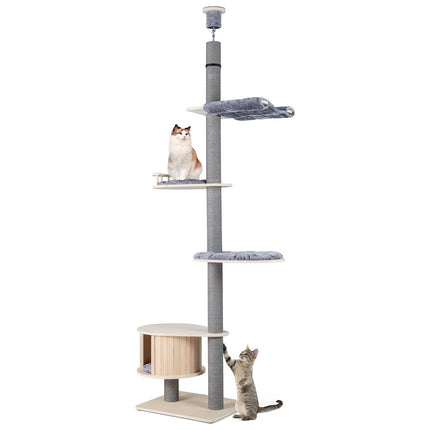 PAWROOM - Klösträd med sisal, hängmatta och liggplattform, grå