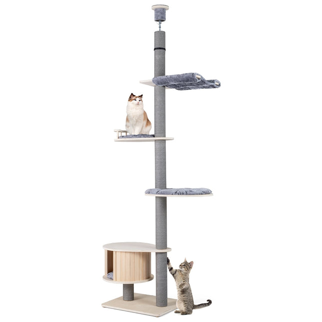 PAWROOM - Ceiling-High Cat Tree with Hammock & Platforms, Adjustable
