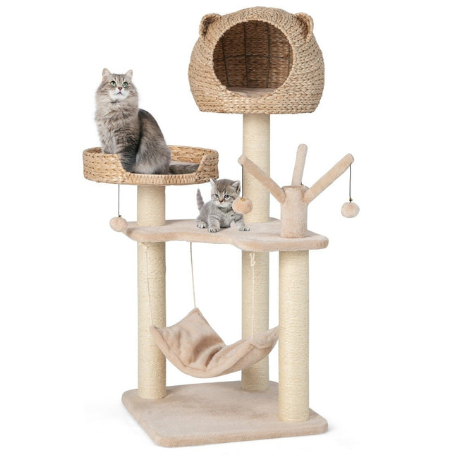 PAWROOM - 121 cm high cat tree climbing tree with cat cave natural