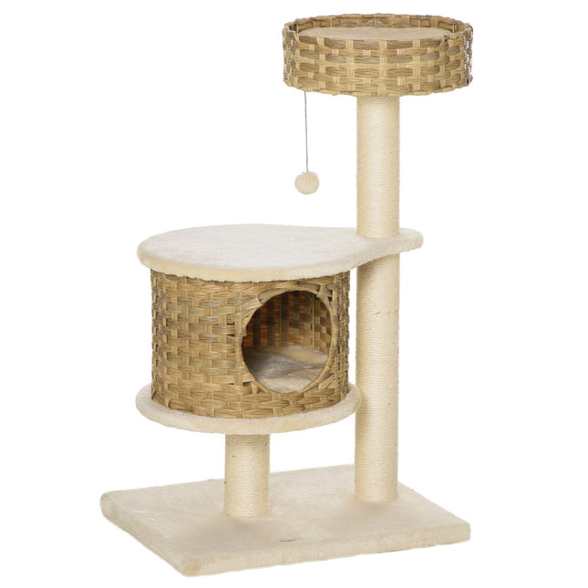 PAWROOM - Klösträd med sisal, koja och leksak, natur/beige, 95 cm
