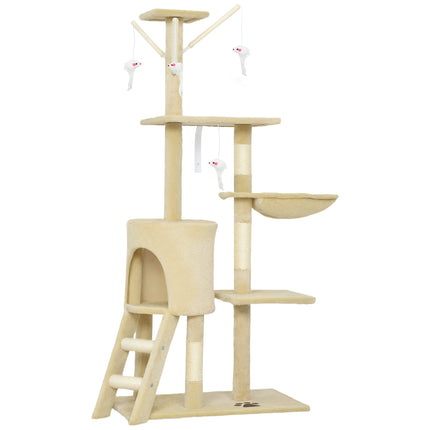 PAWROOM - Cat Tree with Cave, Sisal Posts, Toys, Beige, <5kg Cats