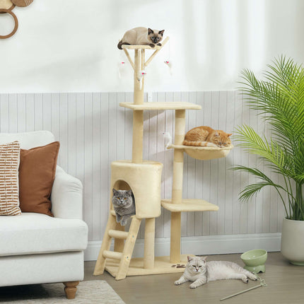 PAWROOM - Cat Tree with Cave, Sisal Posts, Toys, Beige, <5kg Cats