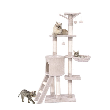 PAWROOM - Cat Tree 140 cm with Platforms, Sisal Posts, Beige