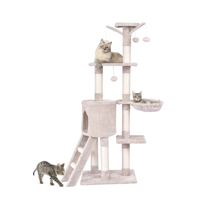 PAWROOM - Klösträd med sisal, koja och liggplattform, beige, 140 cm