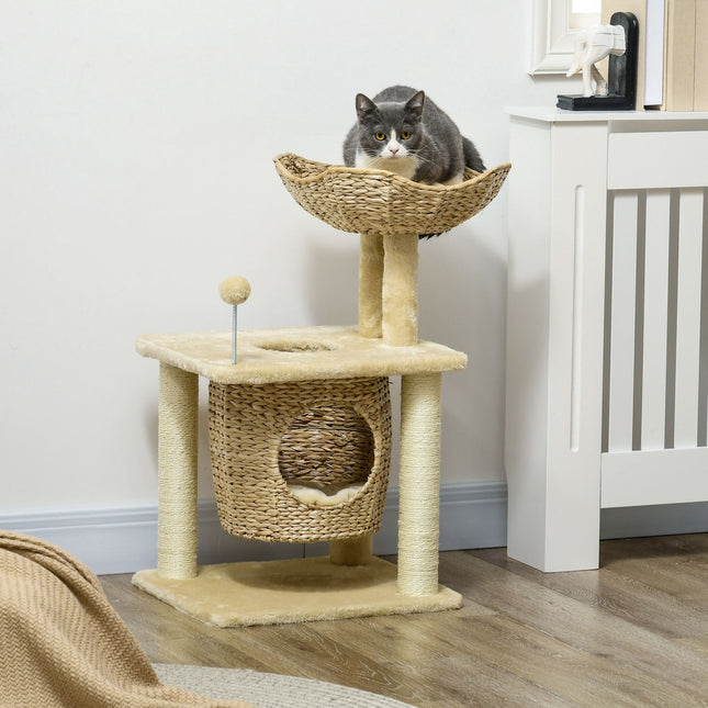PAWROOM - Klösträd med sisal, koja och liggplattform, beige, 74 cm