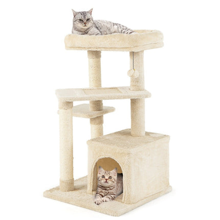 PAWROOM - Klösträd med sisal, koja och liggplattform, beige, 85 cm