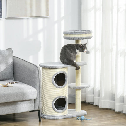 PAWROOM - Klösträd med sisal, koja och liggplattform, grå, 100 cm