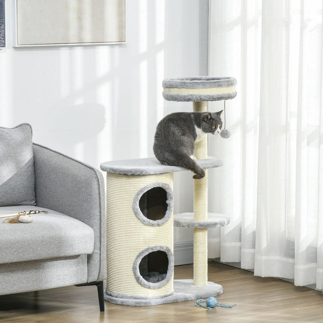 PAWROOM - Klösträd med sisal, koja och liggplattform, grå, 100 cm