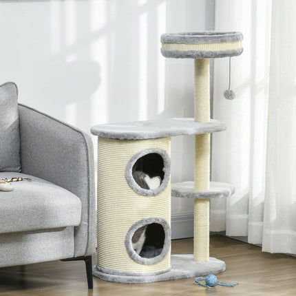 PAWROOM - Klösträd med sisal, koja och liggplattform, grå, 100 cm