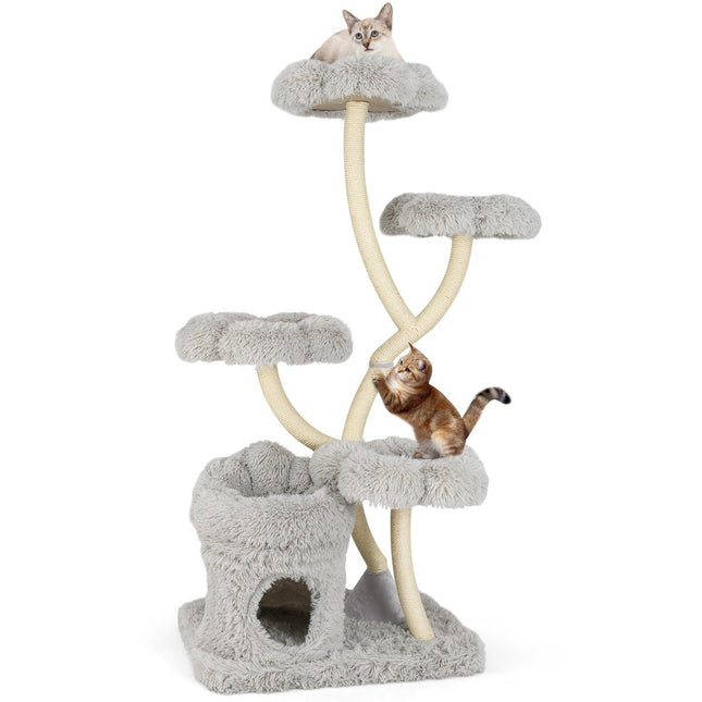 PAWROOM - 165cm Cat Tree with Sisal Posts & 4 Platforms, Grey