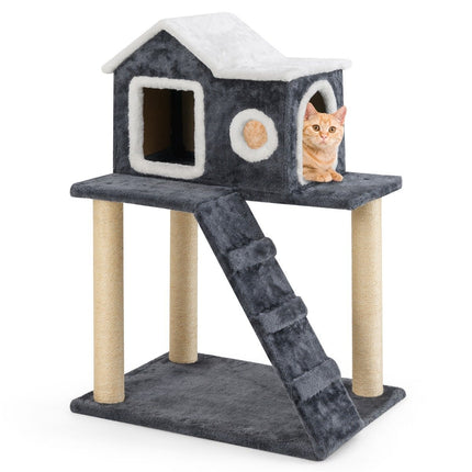 PAWROOM - Klösträd med sisal, koja och liggplattform, grå, 90 cm