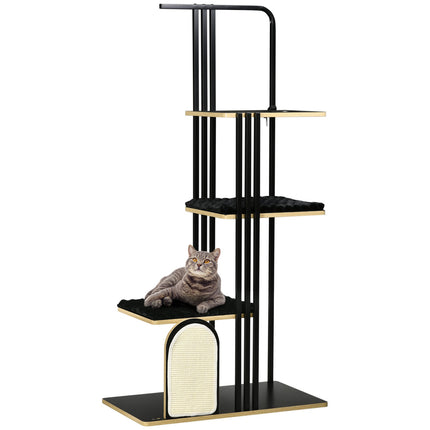 PAWROOM - Cat tree 170cm, large black steel with cushions & platforms
