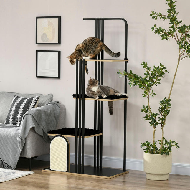 PAWROOM - Klösträd med sisal, liggplattform och klösbräda, svart, 170 cm