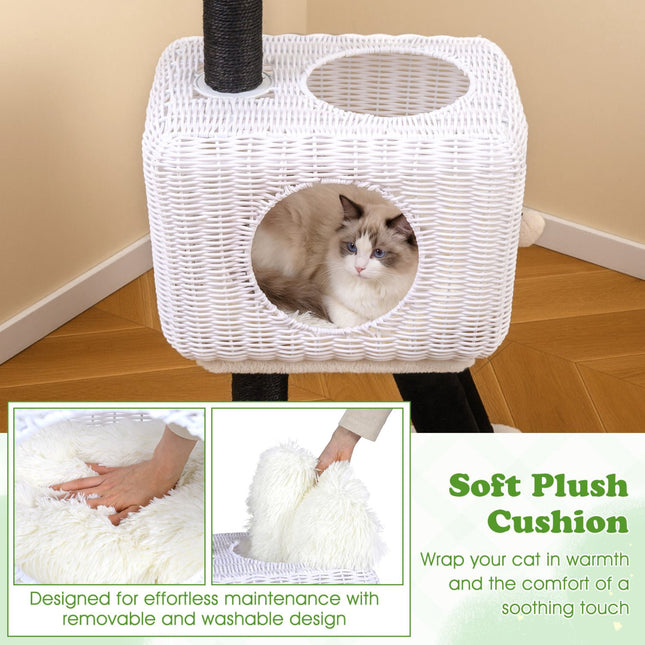 PAWROOM - Klösträd med sisal och avtagbar dyna, vit/svart, 110 cm