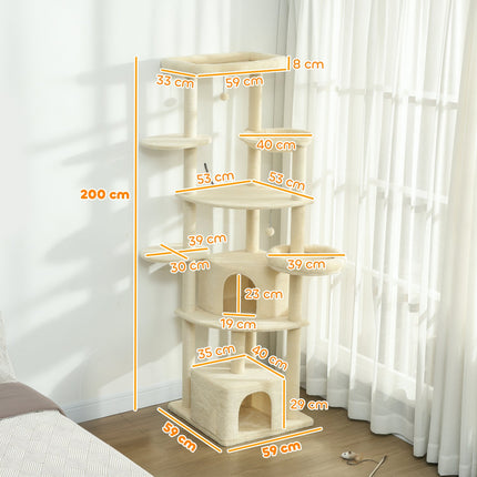 PAWROOM - Klösträd med sisal och hängmatta, beige/cremevit, 200 cm