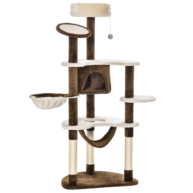PAWROOM - Klösträd med sisal och hängmatta, creme/brun, 153 cm