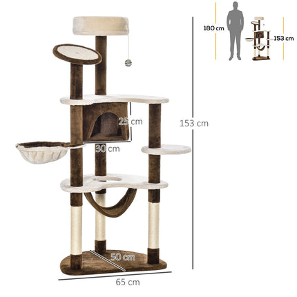 PAWROOM - Klösträd med sisal och hängmatta, creme/brun, 153 cm