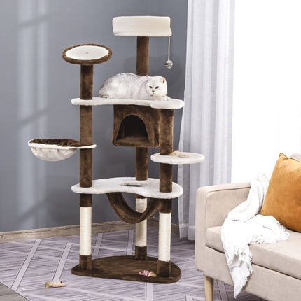 PAWROOM - Klösträd med sisal och hängmatta, creme/brun, 153 cm