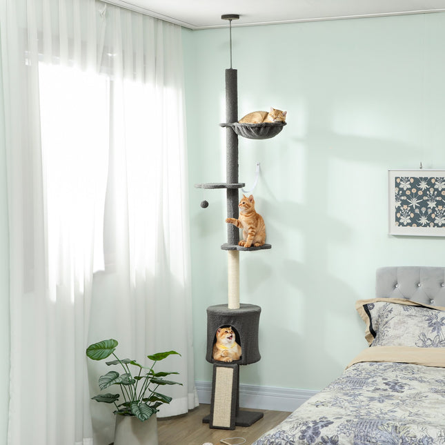 PAWROOM - Klösträd med sisal och hängmatta, mörkgrå/cremevit, 220–240 cm