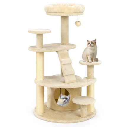 PAWROOM - Multi-Level Cat Tree with Cave and Scratching Posts, Beige