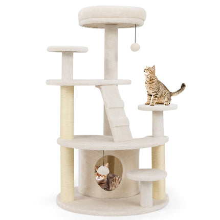 PAWROOM - Cat Tree with Cave, Ladder & Toys - Beige, Multi-Level