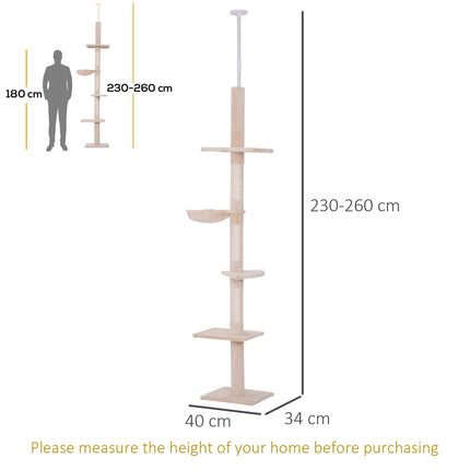 PAWROOM - Klösträd med sisal och liggplattform, beige, 230–260 cm