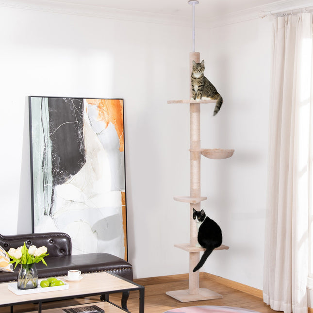 PAWROOM - Klösträd med sisal och liggplattform, beige, 230–260 cm